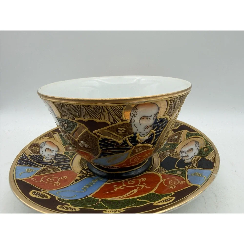 Vintage Japanese Satsuma Moriage Immortals Teacup Saucer & 7.5